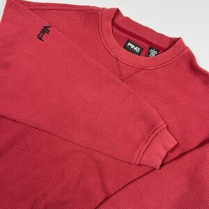 Ping Collection Mens L Red Waffle Knit Crewneck Sweatshirt Long Sleeve Golf